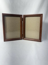 Vintage Bifold 5"x7" Wood Brown Double Picture Frame Side by Side Desktop Office