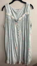 Miss Elaine Light Blue Sleeveless Nightgown Large Lace Floral Short Housedress