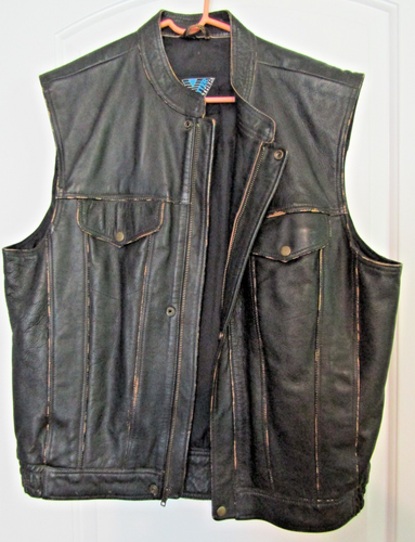 Vintage CRAIG YETTER Leather Motorcycle Vest Men’s XXL Black Snap Pockets YKK - Picture 1 of 7