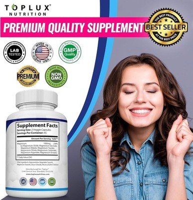 LUXRY Toplux 8-in-1 Magnesium Complex 1kmg - Bone Health&Muscle Recovery,Vegan