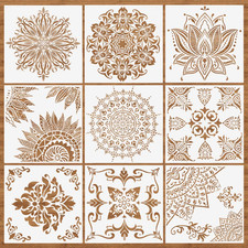 9 Pcs Mandala Stencils, 12X12 Inch Reusable Painting Template for DIY Craft