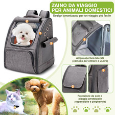 Zaino Trasportino Per Cani E Gatti Fino 12kg - Doppio Scomparto, Impermeabile, Con Cuscini E Sicurezze - Foto 9