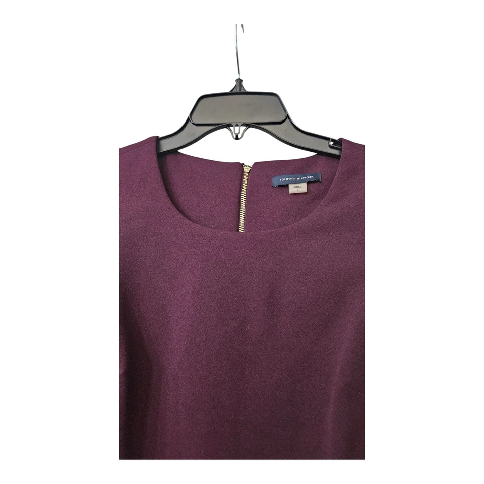 Vestido Tommy Hilfiger Talla 6 Vaina Púrpura Berenjena S/S Hombro Frío Cremallera Trasera Foto 3 de 4