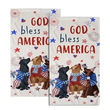 Giwawa 4th of July Patriotic Dogs Hand Towels Set of 2 American Independence