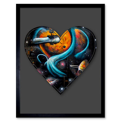 Symbol Heart Love Space Trippy Cosmos Graffiti Initial Art Print Framed  12x16 In