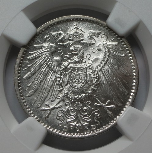 GERMANY Empire 1 Mark 1914 D NGC MS 64 UNC Silver Munich Eagle World War I - Picture 2 of 8