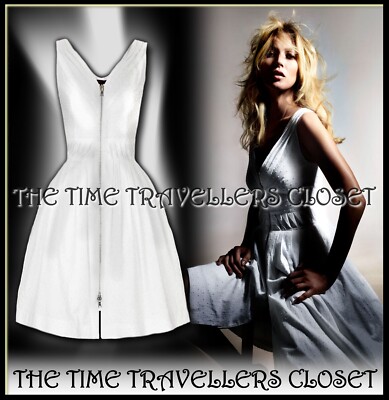 BNWT KATE MOSS TOPSHOP FIT FLARE ZIP FRONT CRISP WHITE DOBBY MINI DRESS UK 4 32