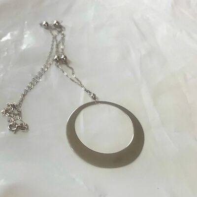 Minimalistische Silberkette mit rundem Anhänger 14k Weißgold signiert