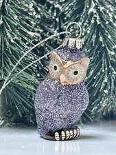 Cody Foster Tiniest Owl Frost Purple Glitter Glass Ornament    