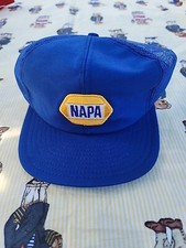 Vintage 80s Napa Trucker Hat Auto Care Blue Yellow Logo Snap Back MADE IN USA