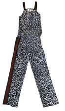 Hope Jeans Girls Studded Denim Heart Leopard Jumpsuit With Striped Bands Size 10