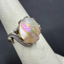   Vintage Marked STERLING Silver Baroque Pearl Ring Size 5 Iridescent WOW  