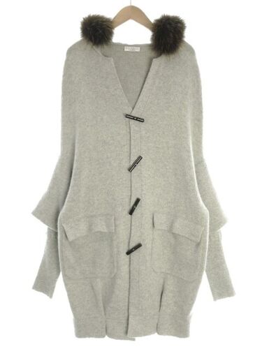 Women's Brunello Cucinelli Cashmere Knit Cardigan Fox Fur M Gray Coat Hooded  - Afbeelding 1 van 5