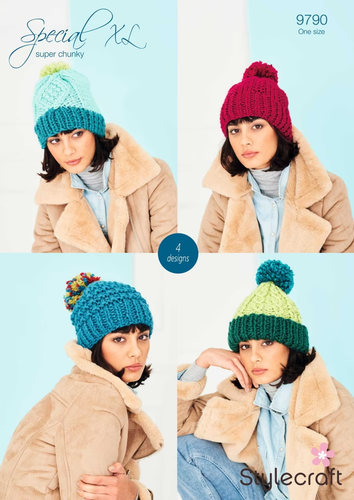 STYLECRAFT 9790 HATS IN SUPER CHUNKY Knitting Pattern One Size 3 DESIGNS