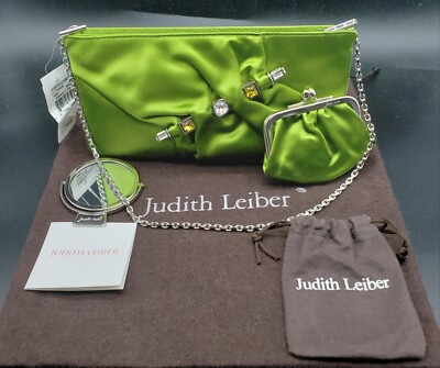 Judith Leiber STUNNING Green Satin Gem Handbag, brand new