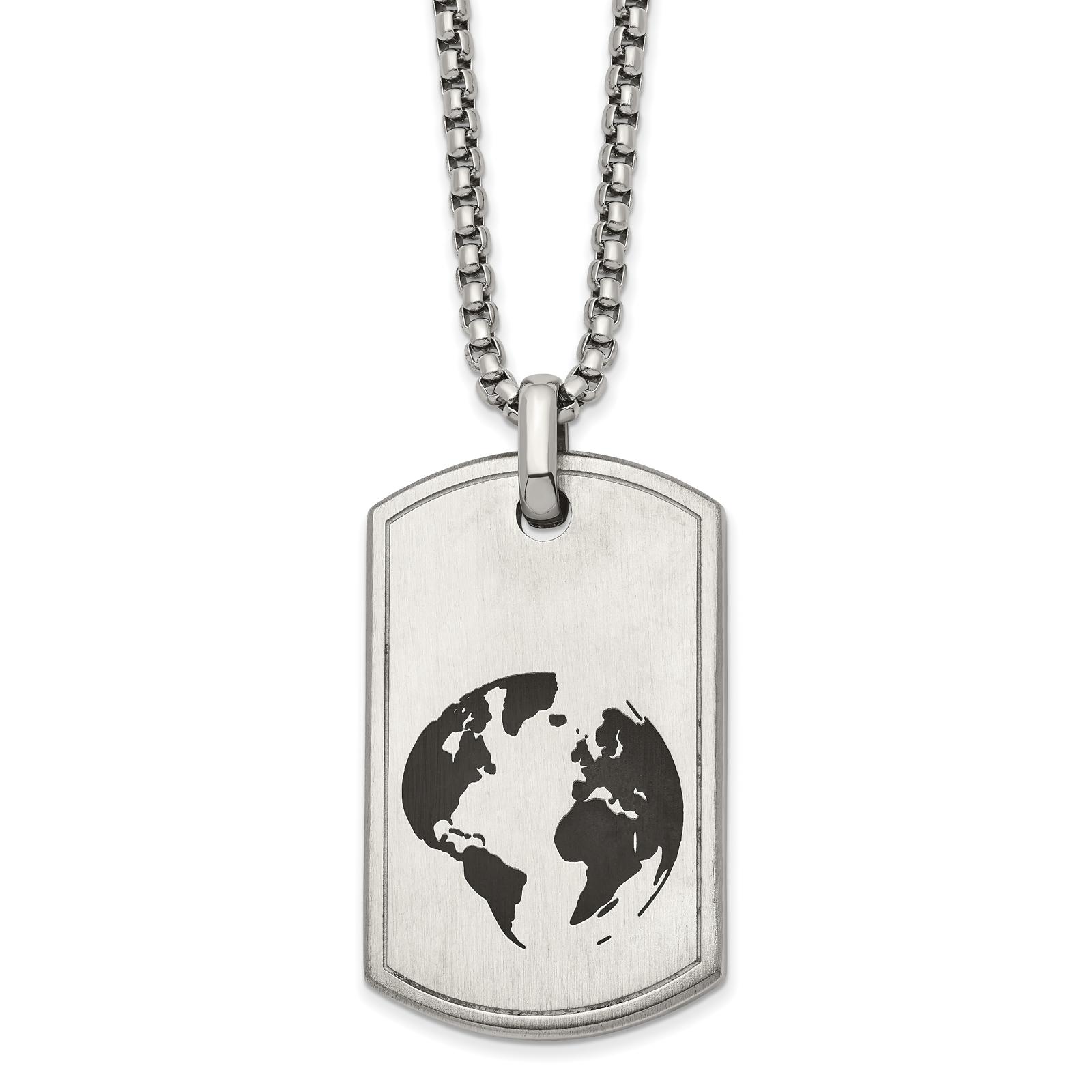Chisel Stnls Steel Black Enamel Earth Dog Tag Box Chainextension Necklace - 24