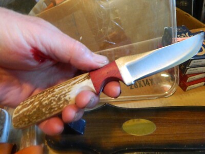ANZA 8'' FIXED BLADE HANDLE ELK AND RED MICARTA BLADE IS FILESTEEL- SHARP LEA SH