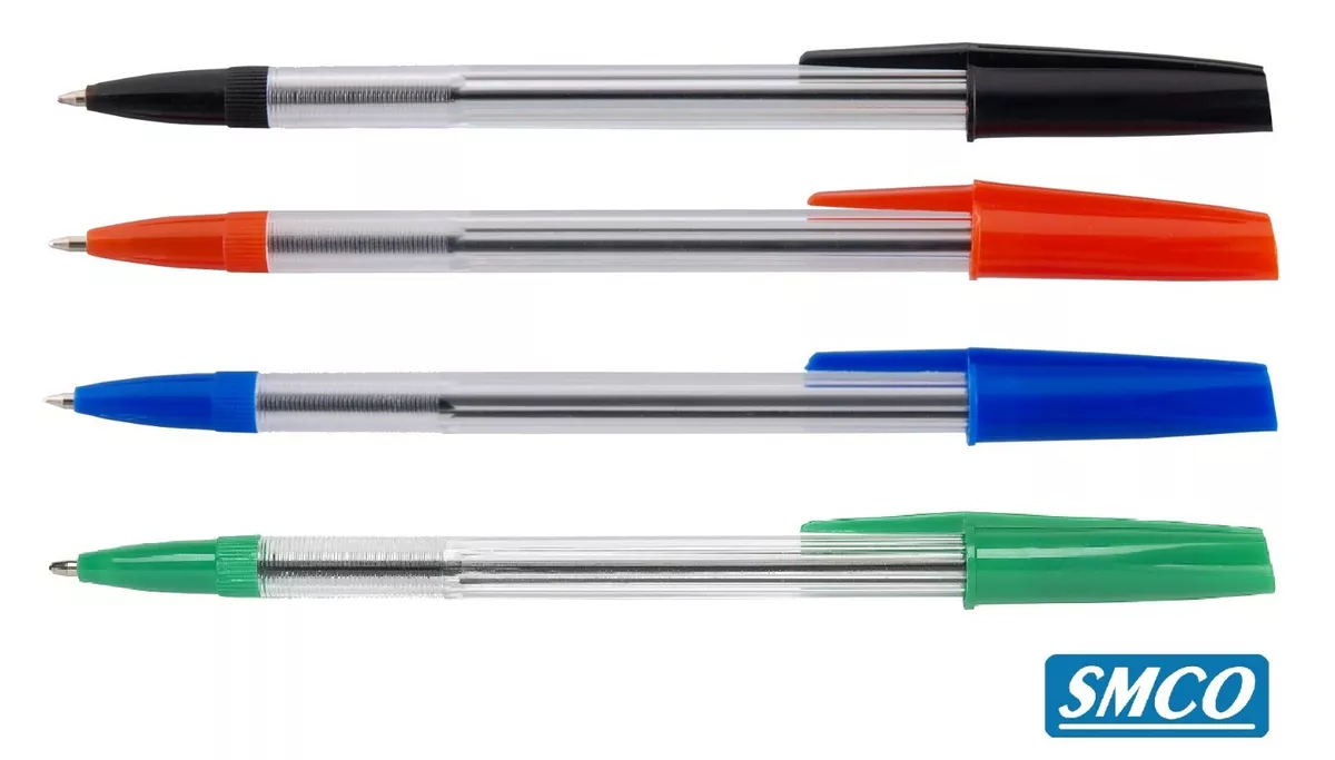 100 BALLPOINT PENS Biros BLACK BLUE RED GREEN Stylostik WHOLESALE PRICE  BySMCO