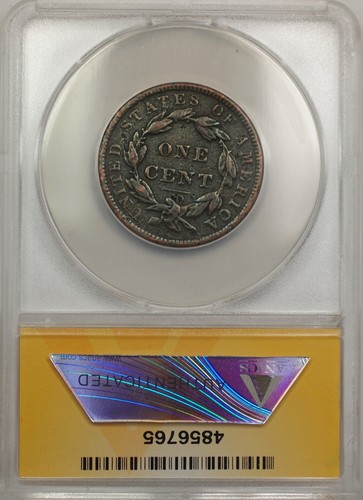 1838 Large Cent 1C Coin ANACS VF 30 Details Corroded (B) - Picture 2 of 2