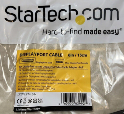 StarTech DP2MDPMF6IN 6in 15cm DisplayPort to Mini DisplayPort Adapter DP to mDP