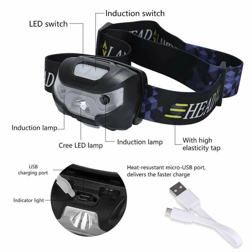 Super Bright Waterproof Head Torch Headlight LED USB Rechargeable Headlamp Fish - Picture 4 of 12