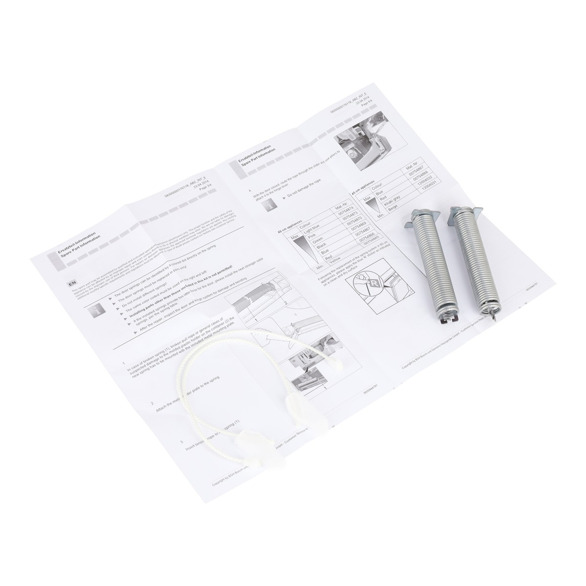 Bosch SMV69T30GB Dishwasher DOOR SPRINGS and ROPE genuine FREE