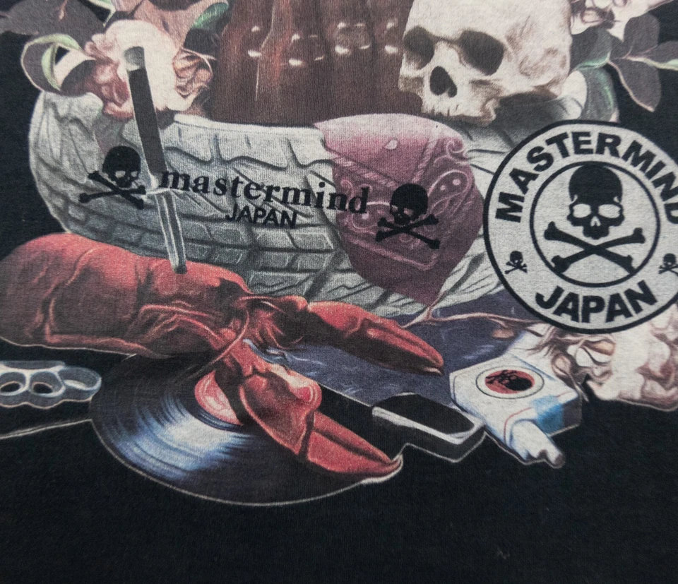 Camisa Mastermind Japón Para Hombre Grande Negra Manga Corta Cuello Redondo Gráfico Camiseta Calavera Foto 3 de 4