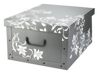Aufbewahrungsbox Aufbewahrungskiste Grau Mit Rankenmotiv Deckel 51X24X37 Cm