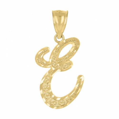 10K Yellow Gold Initial Letter Alphabet E Charm Pendant Small For Necklace Chain - Afbeelding 1 van 3