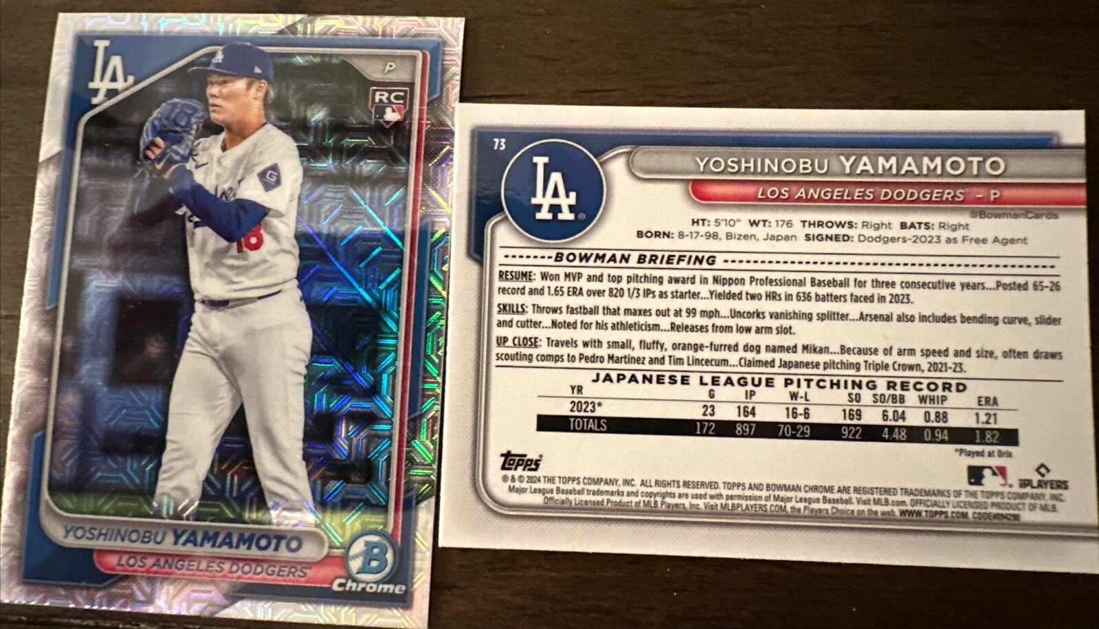 2024 Bowman Chrome Mojo Refractor #73 RC  YOSHINOBU YAMAMOTO LA Dodgers
