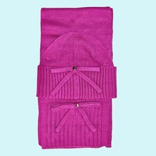 Kate Spade Beanie Hat Scarf Set Marker Pink Bow Knit Barbiecore Outdoor Gift