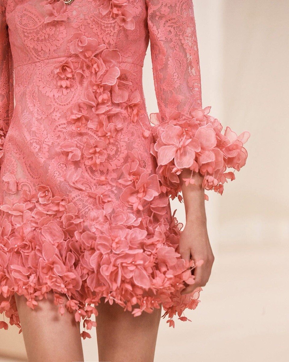 NWT $2,750 Zimmermann High Tide Appliqué Flower Lace Pink Guava