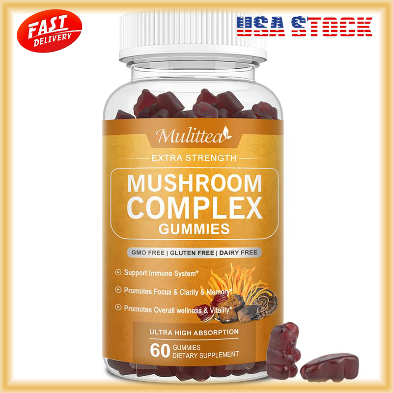 60pcs Mushroom Gummies with Lions Mane Reishi Chaga for Memory Focus Support