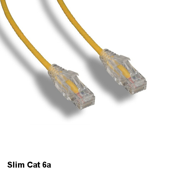 KNTK Yellow 7' Slim Cat6a UTP Ethernet Cable 10Gbps 28AWG RJ45 Data Networking