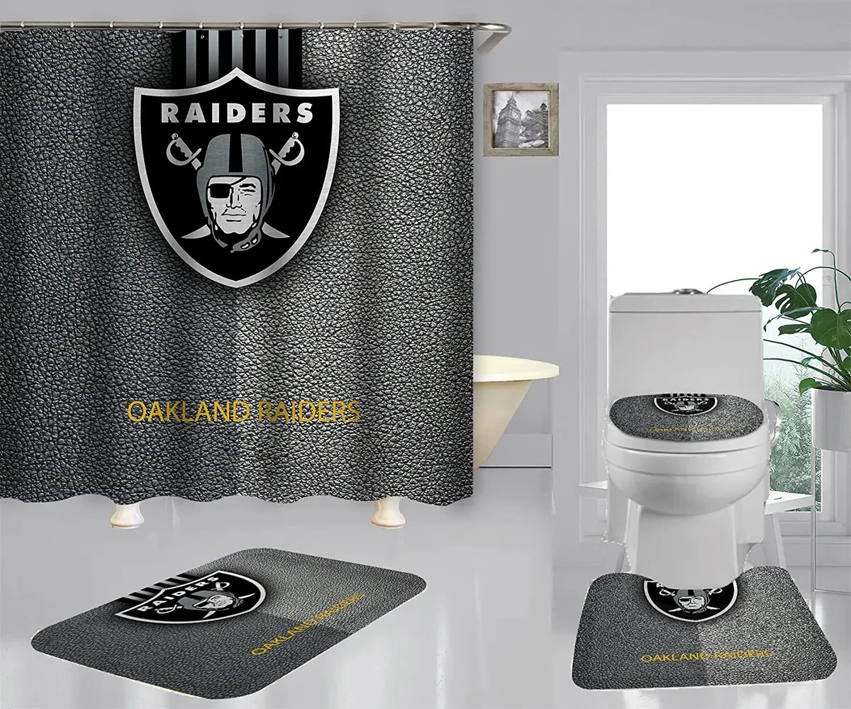Las Vegas Raiders 4PCS Bathroom Rug Set Shower Curtain Non-Slip