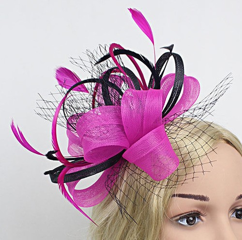 FUSCHIA PINK \u0026 BLACK SINAMAY FASCINATOR 
