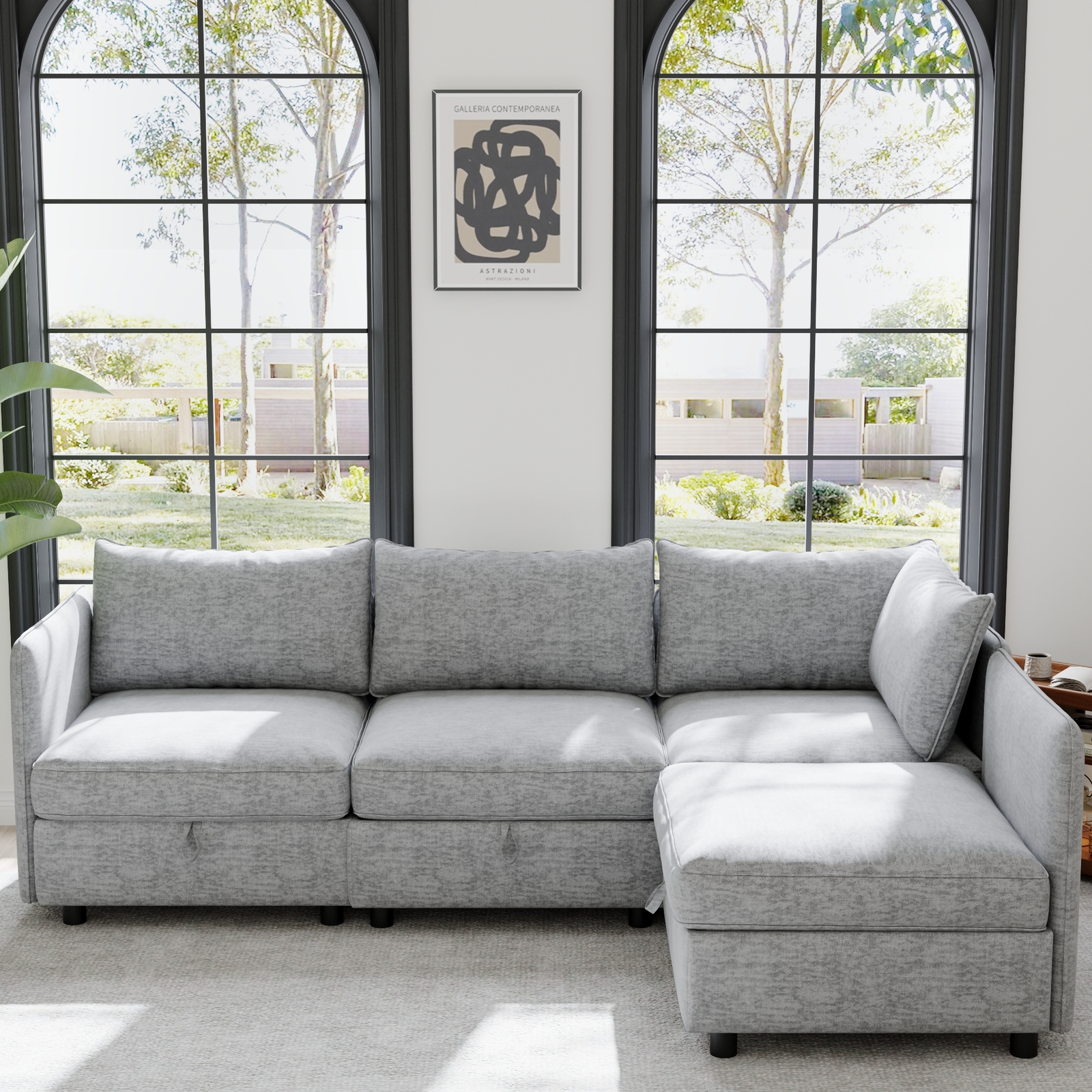 Modular Sectional Sleeper Sofa with Storage and Convertible Seats