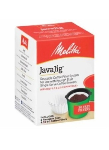 Melitta Coffee JavaJig Reusable Coffee Filter System 2 Reusable Cups, 60 Filters