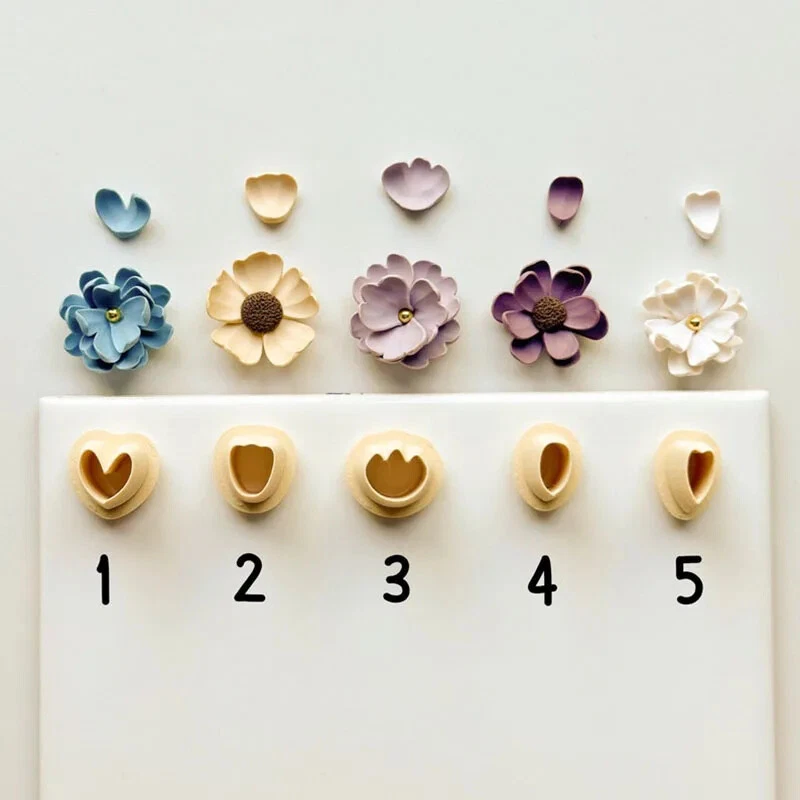 Mini juego de moldes cortadores de arcilla de pétalos de flores para joyería de polímero artesanía hágalo usted mismo 5 piezas Foto 3 de 4