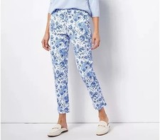 Isaac Mizrahi Live Size 0 24/7 Ankle Length Printed Pants BLUE FLORAL A473508
