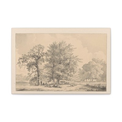 James de Rijk - Landschap met herders en vee onder grote - Canvas Wall Art