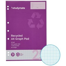 Studymate Recycled A4 2mm 25 Page Graph Pad 70gsm 2mm Graph Pad - Free Postage