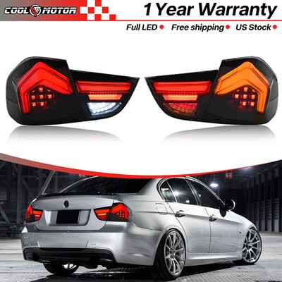 For 2009-2012 BMW 3 Series E90 4Dr Sedan Black Tube LED Tail Rear Brake Lights