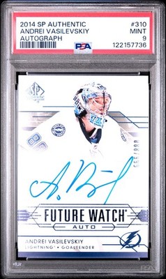 2014-15 SP Authentic Andrei Vasilevskiy Future Watch Auto Jsy #'ed 088/999 PSA 9