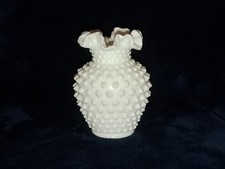 Fenton Hobnail Glass Vase White Milk Glass Ruffled Edge 5  Tall