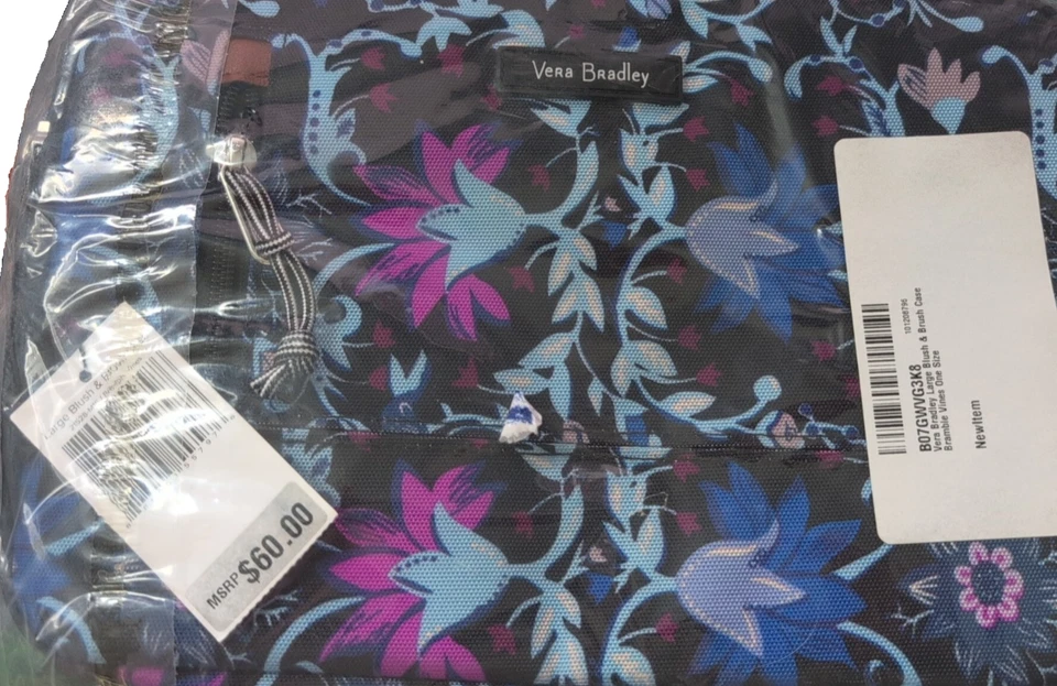 Estuche grande para rubor y cepillo Vera Bradley Bramble Vines azul y púrpura - Nuevo Foto 4 de 4