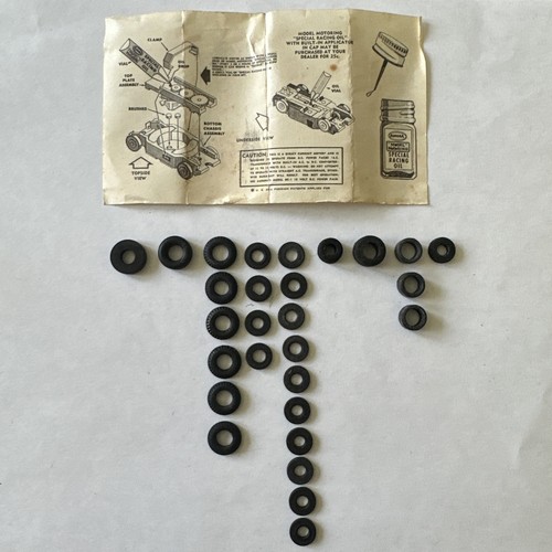 Vintage Slot Car Parts Lot AFX/Aurora Various Sizes 28 Tires Racing Oil Sheet