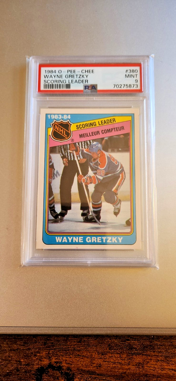 1984-85 O-PEE-CHEE WAYNE GRETZKY #380 SCORING LEADER PSA 9 MINT (Cert #70275879) view 7