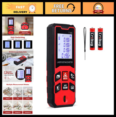 60M Laser Distance Meter - High Accuracy ±1/16'' Measurement Tool, Backlit LCD, P