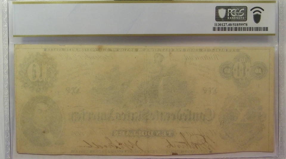 T-46 1862 $10 Confederate Paper Money - PCGS Extremely Fine 40 - Image 2 of 2